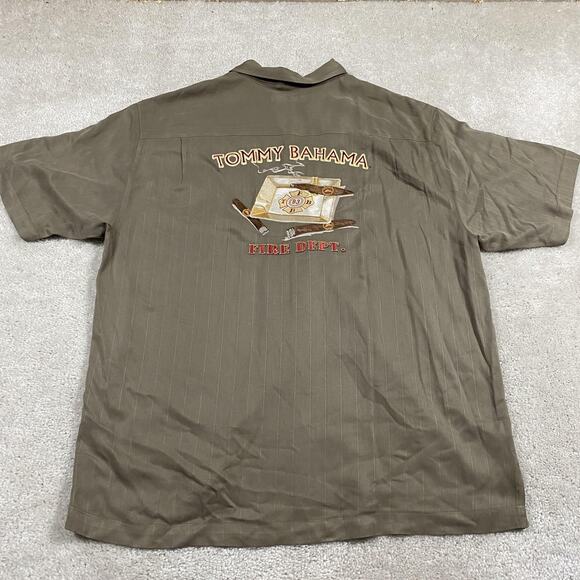 Tommy Bahama Shirt Mens XL Brown Silk Camp Button Up Cigar Smoke Fire Dept - Picture 1 of 9